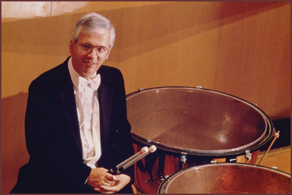 Timpanist Tom Akins on-stage with the Indianapolis Symphony Orchestra